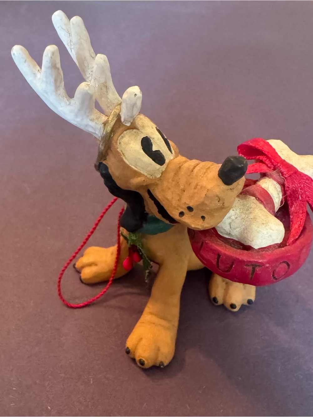 vintage Disney Pluto reindeer holiday ornament.